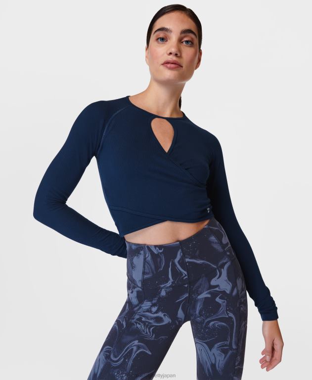 Sweaty Betty 女性 マインドフルシームレスラップ長袖トップ L4RHF452 衣類 ネイビーブルー