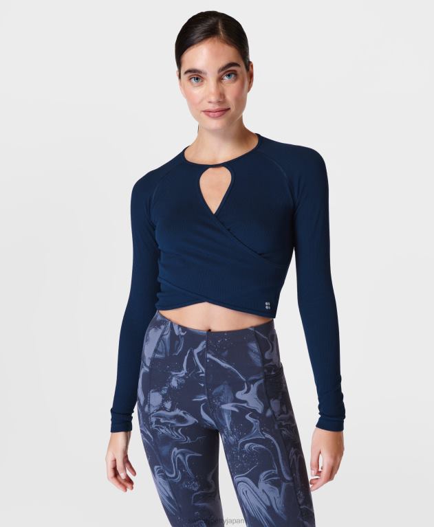 Sweaty Betty 女性 マインドフルシームレスラップ長袖トップ L4RHF452 衣類 ネイビーブルー