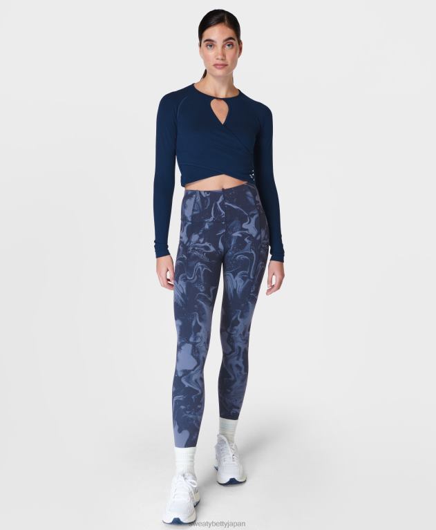 Sweaty Betty 女性 マインドフルシームレスラップ長袖トップ L4RHF452 衣類 ネイビーブルー