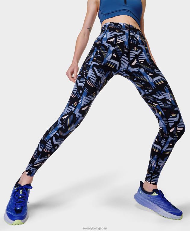 Sweaty Betty 女性 パワー ウルトラスカルプト ハイウエスト ワークアウト レギンス L4RHF473 衣類 ブルーのリニアシャドウプリント