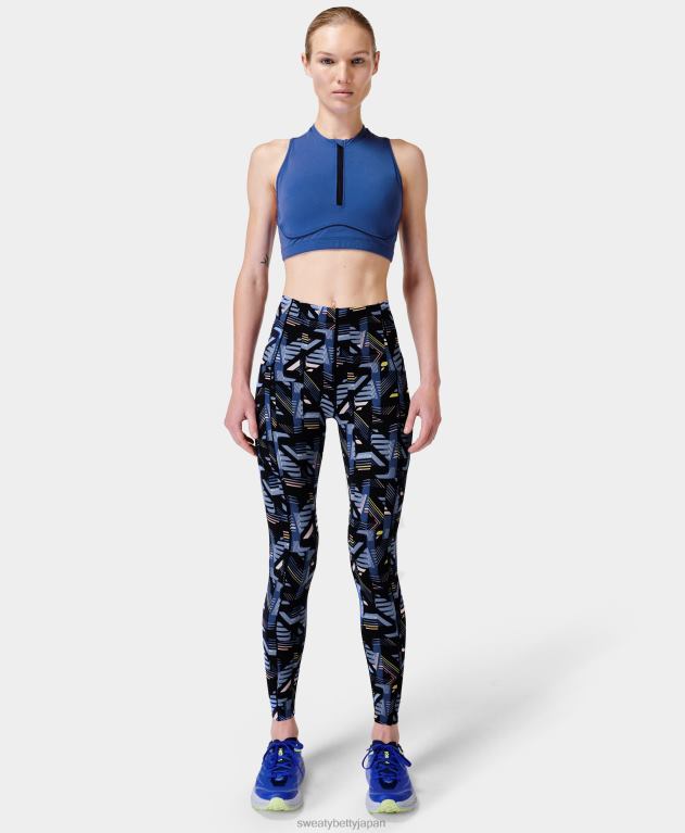 Sweaty Betty 女性 パワー ウルトラスカルプト ハイウエスト ワークアウト レギンス L4RHF473 衣類 ブルーのリニアシャドウプリント