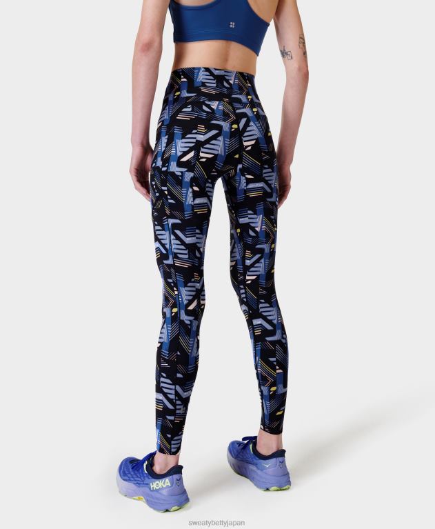 Sweaty Betty 女性 パワー ウルトラスカルプト ハイウエスト ワークアウト レギンス L4RHF473 衣類 ブルーのリニアシャドウプリント