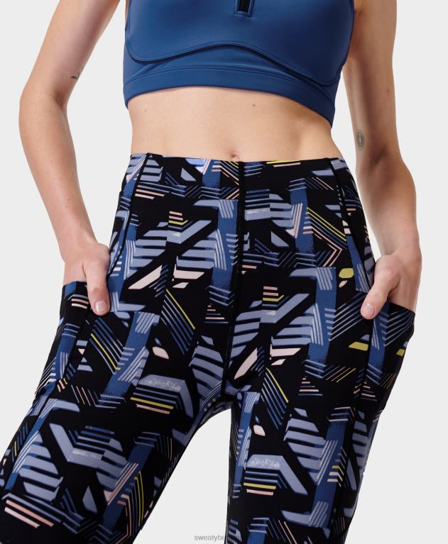 Sweaty Betty 女性 パワー ウルトラスカルプト ハイウエスト ワークアウト レギンス L4RHF473 衣類 ブルーのリニアシャドウプリント