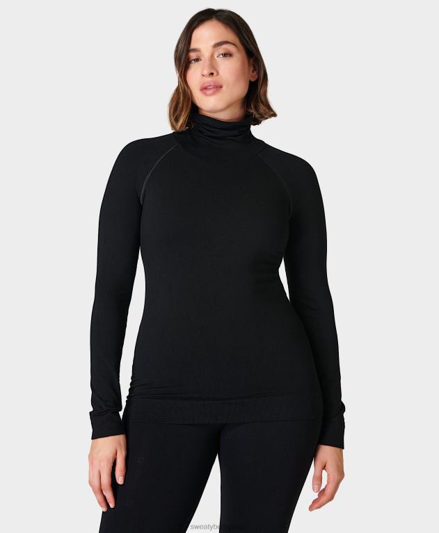 Sweaty Betty 女性 モーダルドット ハイネック ジャカード ベースレイヤー トップ L4RHF485 衣類 黒