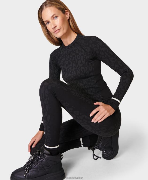 Sweaty Betty 女性 ヒョウジャカードベースレイヤーレギンス L4RHF507 衣類 ブラックヒョウペイントジャカード