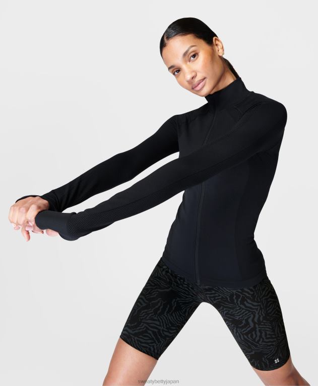 Sweaty Betty 女性 アスリート ダブルウェイト シームレス トレーニング ジップアップ L4RHF537 衣類 黒