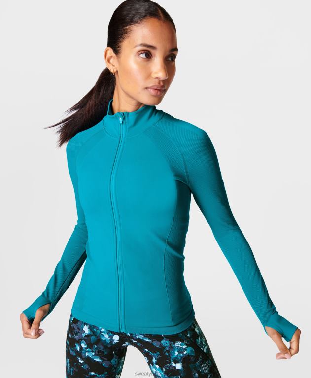 Sweaty Betty 女性 アスリート ダブルウェイト シームレス トレーニング ジップアップ L4RHF538 衣類 フューチャーブルー