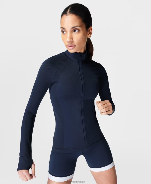 Sweaty Betty 女性 アスリート ダブルウェイト シームレス トレーニング ジップアップ L4RHF540 衣類 ネイビーブルー