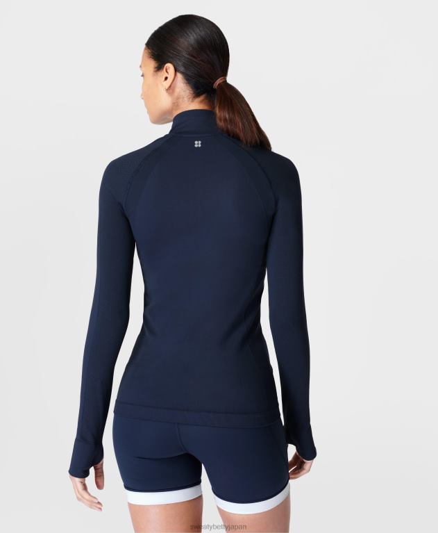 Sweaty Betty 女性 アスリート ダブルウェイト シームレス トレーニング ジップアップ L4RHF540 衣類 ネイビーブルー