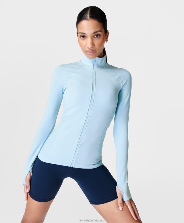 Sweaty Betty 女性 アスリート ダブルウェイト シームレス トレーニング ジップアップ L4RHF541 衣類 アイスブルー