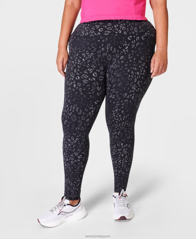 Sweaty Betty 女性 パワー反射ワークアウトレギンス L4RHF573 衣類 ブラックの反射ヒョウ柄