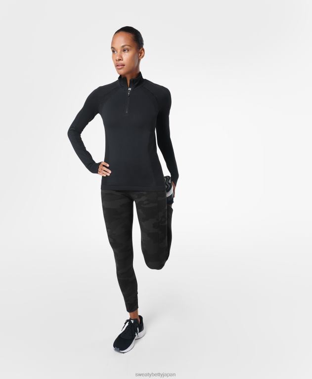 Sweaty Betty 女性 アスリートシームレスハーフジップ長袖トップ L4RHF598 衣類 黒