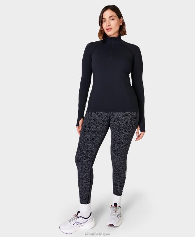 Sweaty Betty 女性 アスリートシームレスハーフジップ長袖トップ L4RHF598 衣類 黒