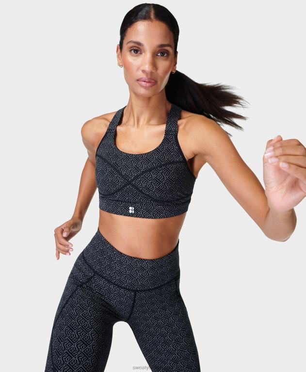 Sweaty Betty 女性 パワーミディアムサポートスポーツブラ L4RHF709 衣類 ブラックチェーン反射プリント