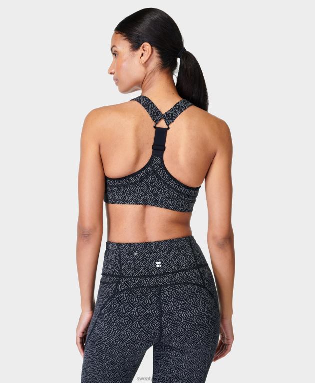 Sweaty Betty 女性 パワーミディアムサポートスポーツブラ L4RHF709 衣類 ブラックチェーン反射プリント