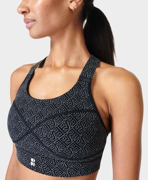 Sweaty Betty 女性 パワーミディアムサポートスポーツブラ L4RHF709 衣類 ブラックチェーン反射プリント