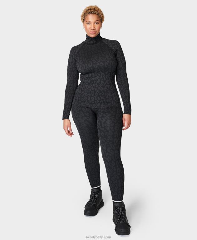 Sweaty Betty 女性 ハイネックレオパードジャカードベースレイヤートップ L4RHF730 衣類 ブラックヒョウペイントジャカード