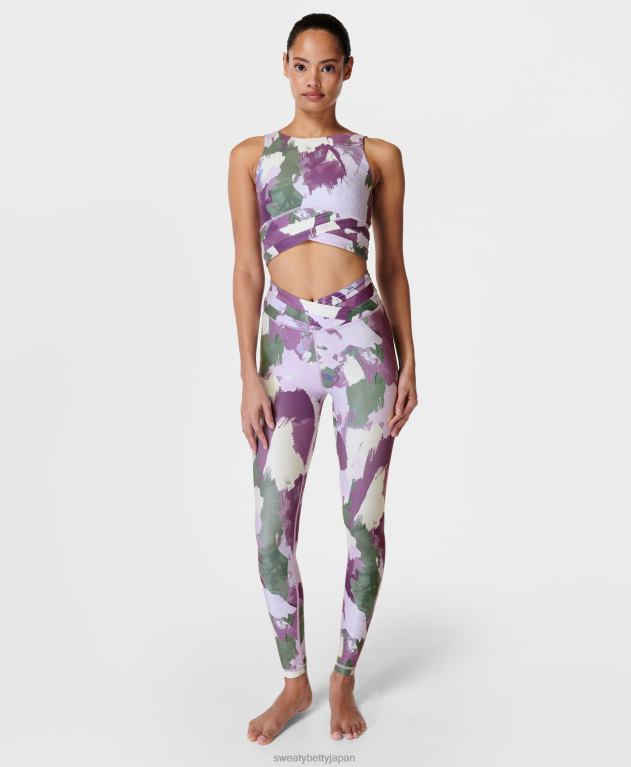 Sweaty Betty 女性 一日中ラップウエストレギンス L4RHF753 衣類 紫色のレイヤードブラシストロークプリント