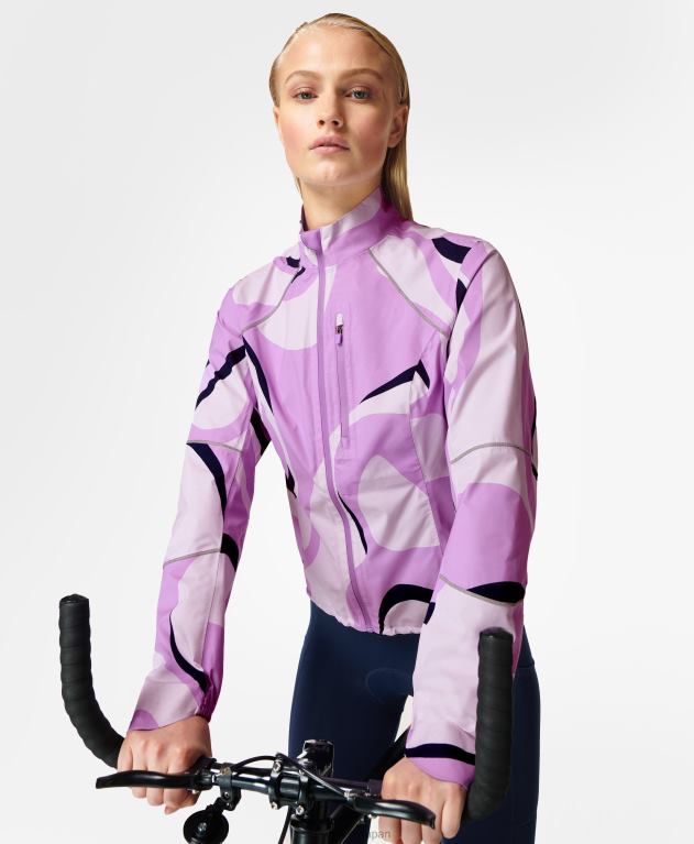 Sweaty Betty 女性 防水サイクリングジャケット L4RHF804 衣類 パープルウォーターマーブルプリント