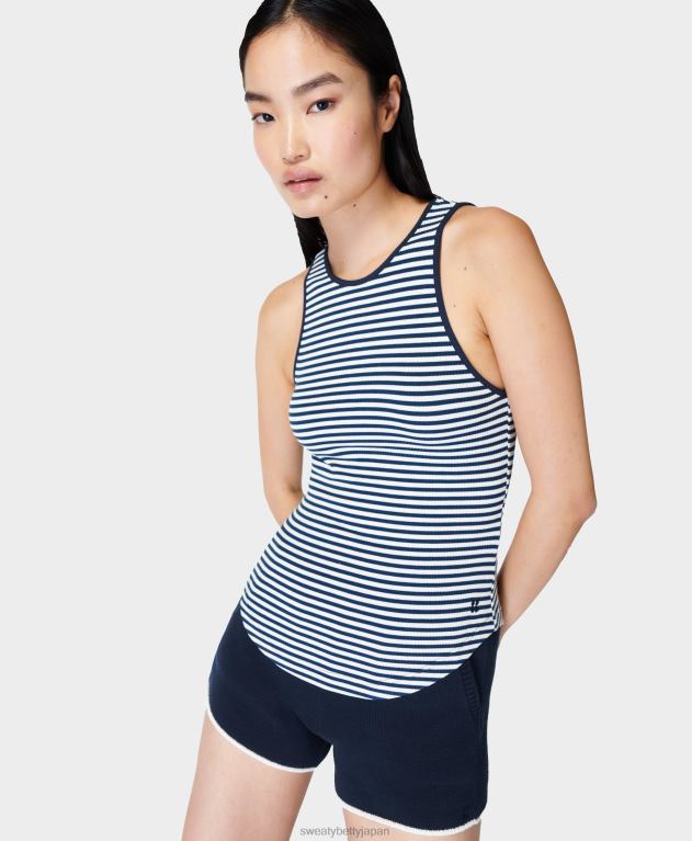 Sweaty Betty 女性 ハーパーレーサーリブタンク L4RHF840 衣類 ネイビーホワイトストライプ