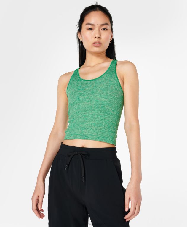 Sweaty Betty 女性 春のシームレスなタンクトップ L4RHF850 衣類 鮮やかなグリーンメランジ