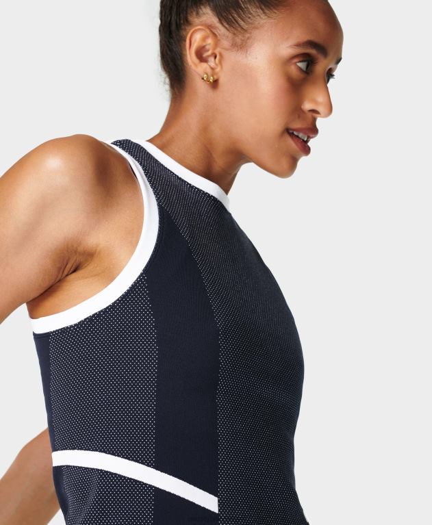 Sweaty Betty 女性 インターバルシームレストレーニングタンク L4RHF912 衣類 ネイビーブルー