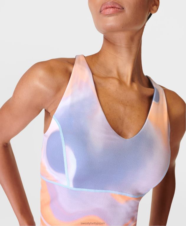 Sweaty Betty 女性 スーパーソフトクロップストラップ付きバックトレーニングタンク L4RHF919 衣類 オレンジ色の雲のプリント