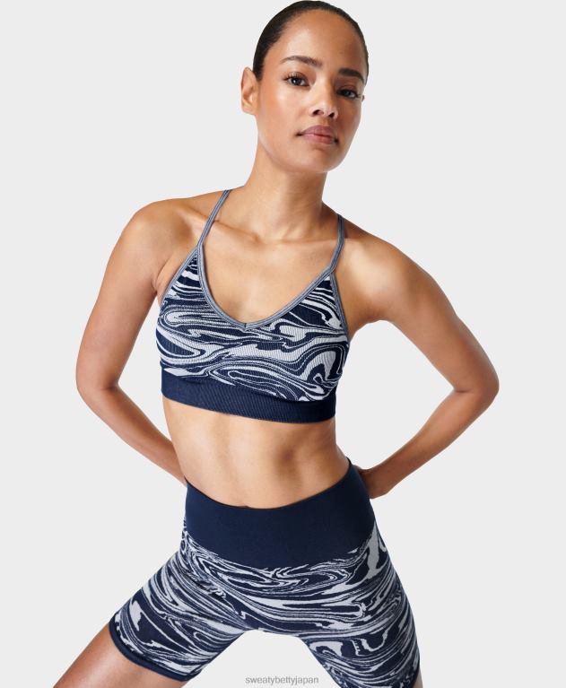 Sweaty Betty 女性 マインドフルなシームレスヨガブラ L4RHF942 衣類 ネイビーブルーのリキッドジャカード