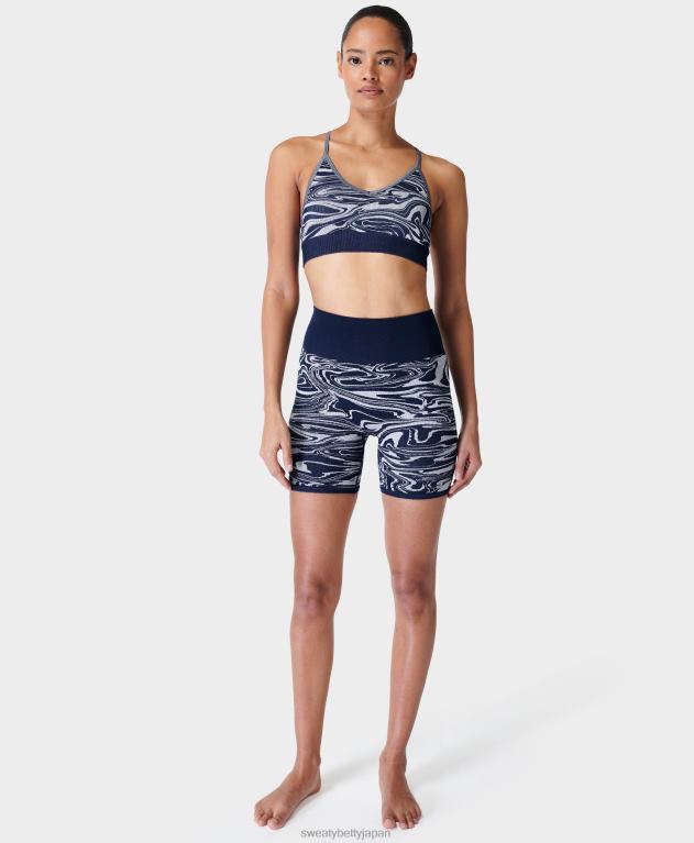 Sweaty Betty 女性 マインドフルなシームレスヨガブラ L4RHF942 衣類 ネイビーブルーのリキッドジャカード