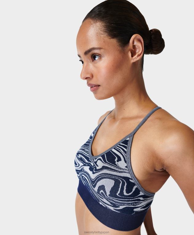 Sweaty Betty 女性 マインドフルなシームレスヨガブラ L4RHF942 衣類 ネイビーブルーのリキッドジャカード