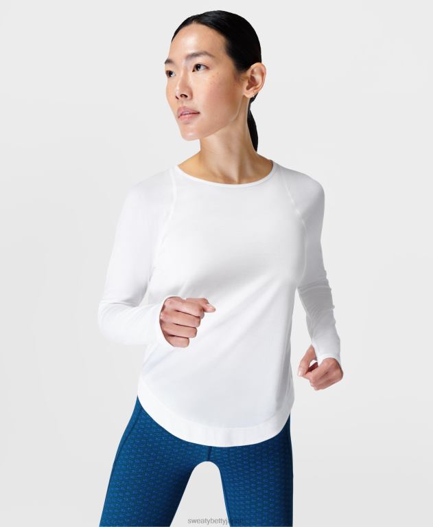 Sweaty Betty 女性 呼吸がしやすいランニング長袖トップ L4RHF96 衣類 白