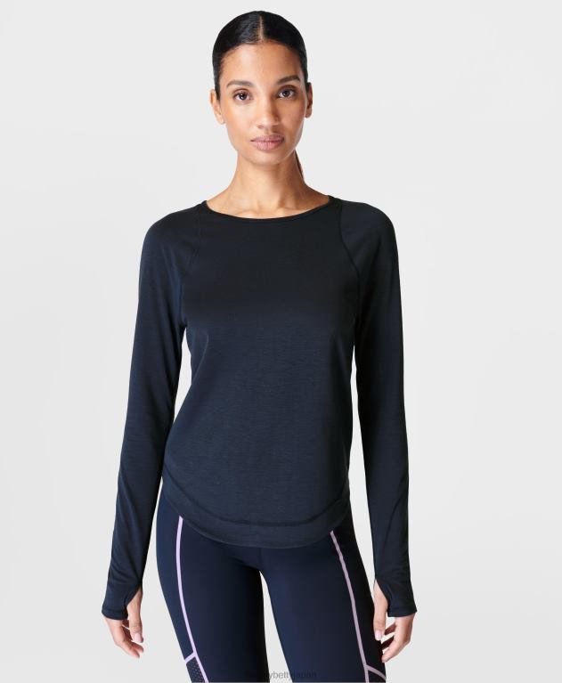 Sweaty Betty 女性 呼吸がしやすいランニング長袖トップ L4RHF97 衣類 ネイビーブルー