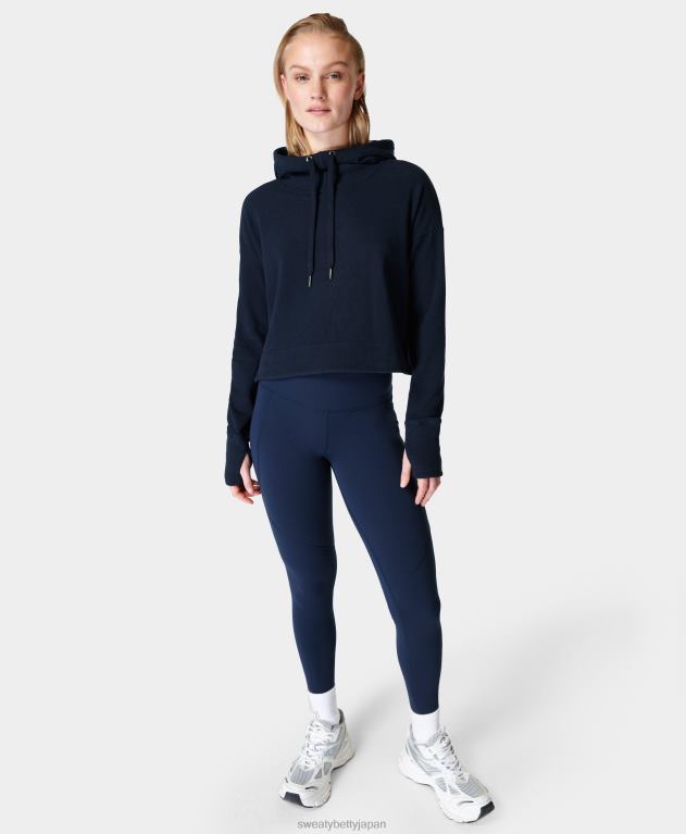 Sweaty Betty 女性 エスケープ リュクス フリース クロップ フーディ L4RHF996 衣類 ネイビーブルー