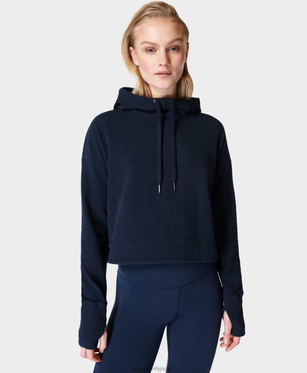 Sweaty Betty 女性 エスケープ リュクス フリース クロップ フーディ L4RHF996 衣類 ネイビーブルー