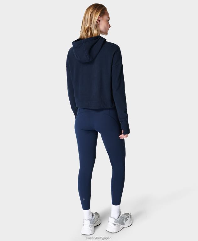 Sweaty Betty 女性 エスケープ リュクス フリース クロップ フーディ L4RHF996 衣類 ネイビーブルー