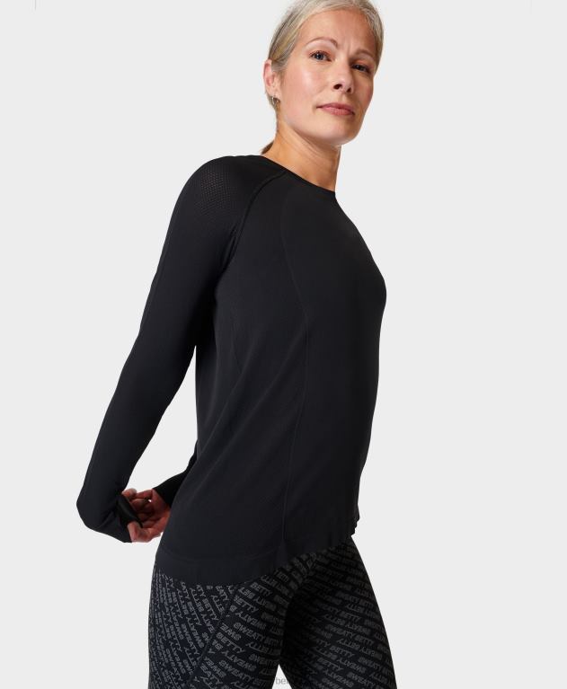 Sweaty Betty 女性 アスリートシームレスフェザーウェイト長袖Tシャツ L4RHF302 衣類 黒