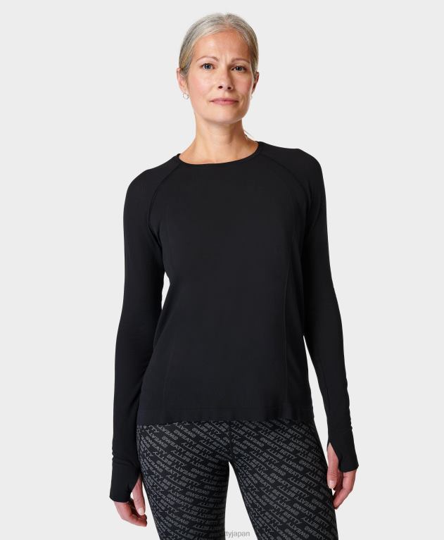 Sweaty Betty 女性 アスリートシームレスフェザーウェイト長袖Tシャツ L4RHF302 衣類 黒