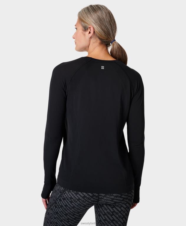 Sweaty Betty 女性 アスリートシームレスフェザーウェイト長袖Tシャツ L4RHF302 衣類 黒