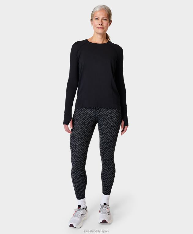 Sweaty Betty 女性 アスリートシームレスフェザーウェイト長袖Tシャツ L4RHF302 衣類 黒