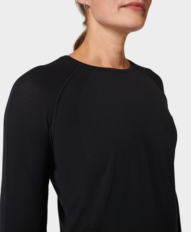 Sweaty Betty 女性 アスリートシームレスフェザーウェイト長袖Tシャツ L4RHF302 衣類 黒