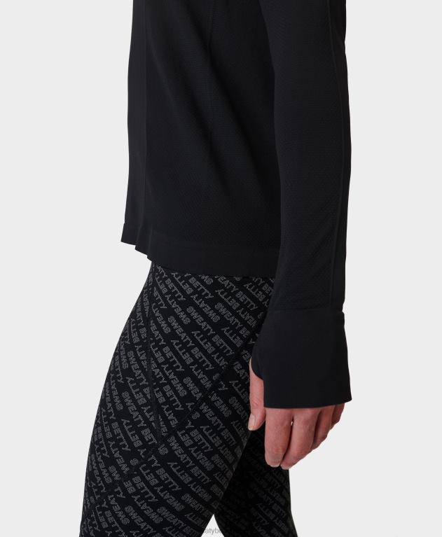 Sweaty Betty 女性 アスリートシームレスフェザーウェイト長袖Tシャツ L4RHF302 衣類 黒