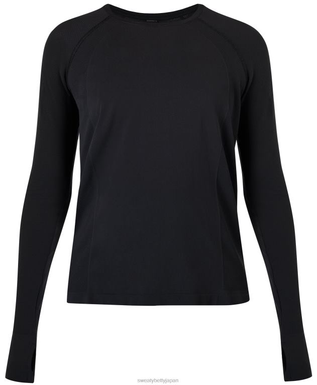 Sweaty Betty 女性 アスリートシームレスフェザーウェイト長袖Tシャツ L4RHF302 衣類 黒