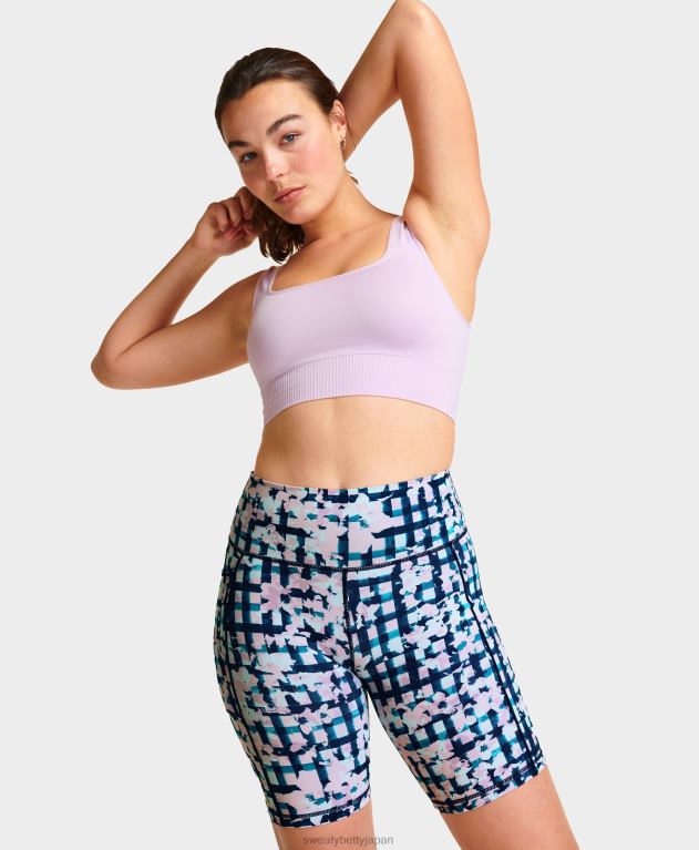 Sweaty Betty 女性 スーパースカルプト 8インチ バイカーショーツ L4RHF1086 衣類 ブルーフラワーチェックプリント