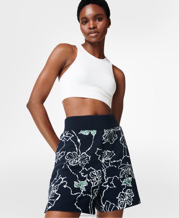 Sweaty Betty 女性 ミソサザイ伸縮性ショーツ L4RHF882 衣類 ネイビーブルーのラインの花柄プリント