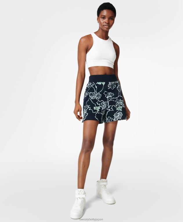 Sweaty Betty 女性 ミソサザイ伸縮性ショーツ L4RHF882 衣類 ネイビーブルーのラインの花柄プリント