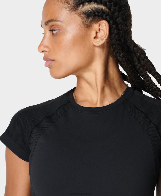 Sweaty Betty 女性 アスリートのシームレスなトレーニング T シャツ L4RHF194 衣類 黒