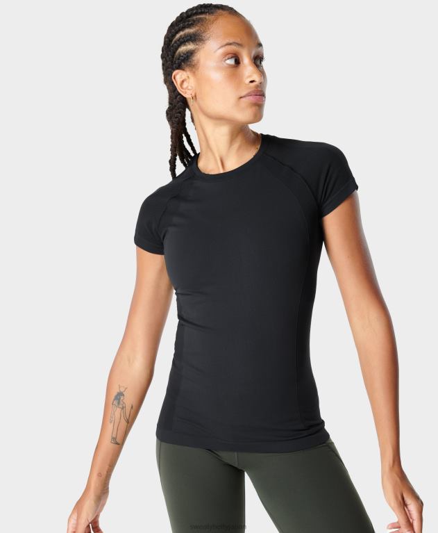 Sweaty Betty 女性 アスリートのシームレスなトレーニング T シャツ L4RHF194 衣類 黒