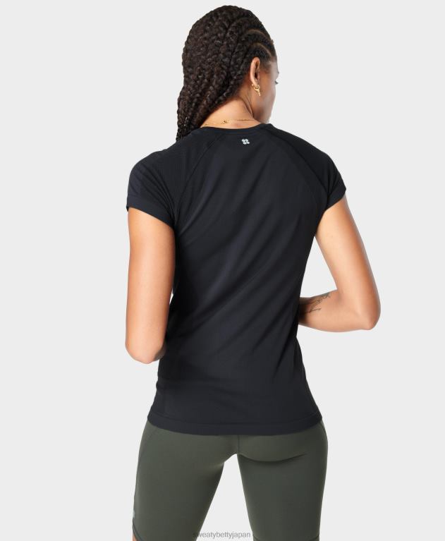 Sweaty Betty 女性 アスリートのシームレスなトレーニング T シャツ L4RHF194 衣類 黒