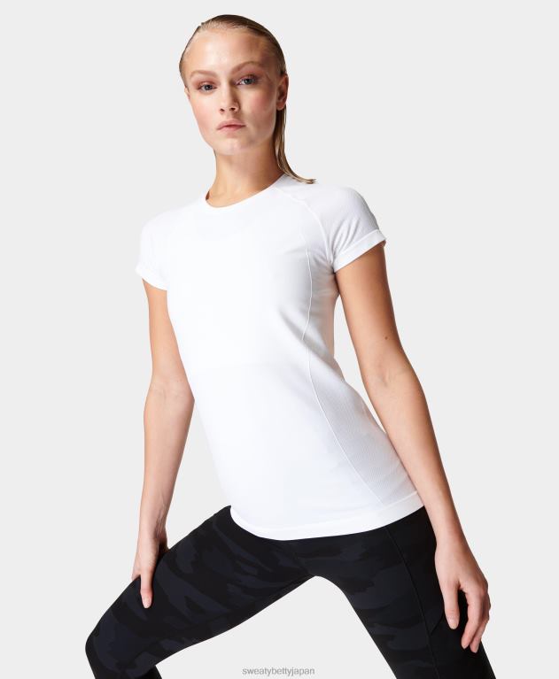 Sweaty Betty 女性 アスリートのシームレスなトレーニング T シャツ L4RHF195 衣類 白