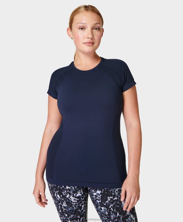 Sweaty Betty 女性 アスリートのシームレスなトレーニング T シャツ L4RHF196 衣類 ネイビーブルー